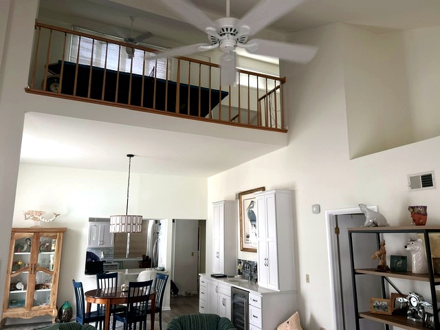 Open interior and upper level